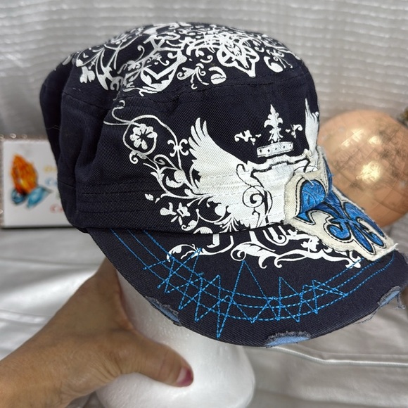 (W4)Breeze Y2K Women's Distressed Floral Embroidered Fleur-de-lis Adjustable Cap - Picture 5 of 8